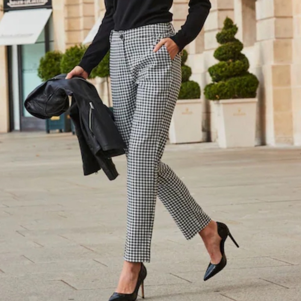 [US6]Weekend MaxMara Black and White Gingham Cropped Pants